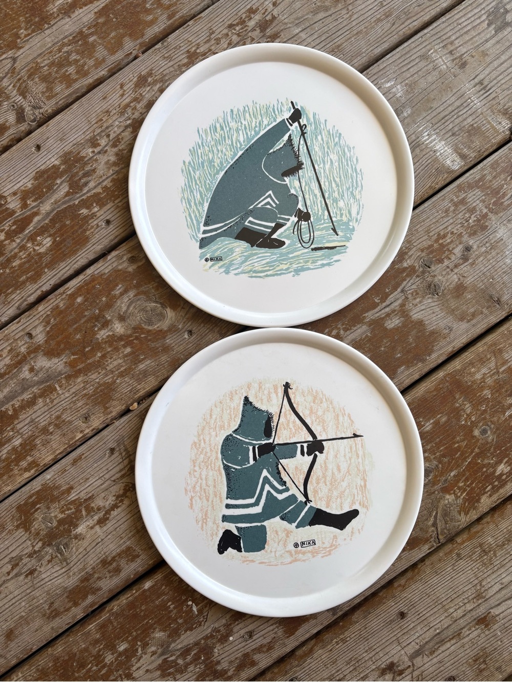 2 Vintage Ornamin Canadian Art Series Decorative Plates by Inuit Artist MIKA